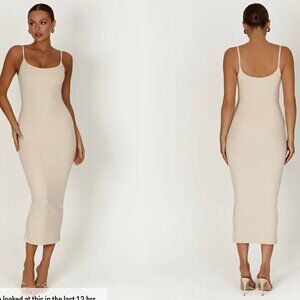 Shellie Ribbed Knitted Cami Midi Dress - Cream, Size L